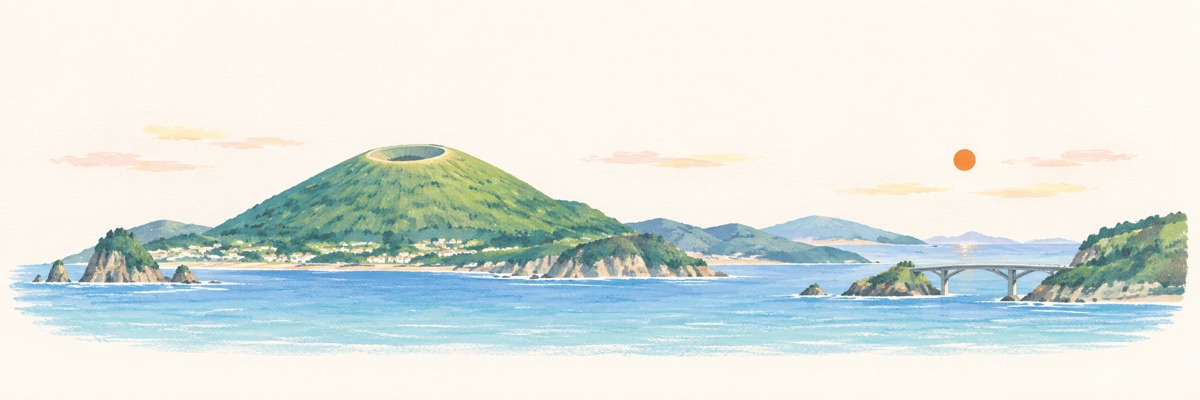 伊豆の山と海をイメージしたイラスト